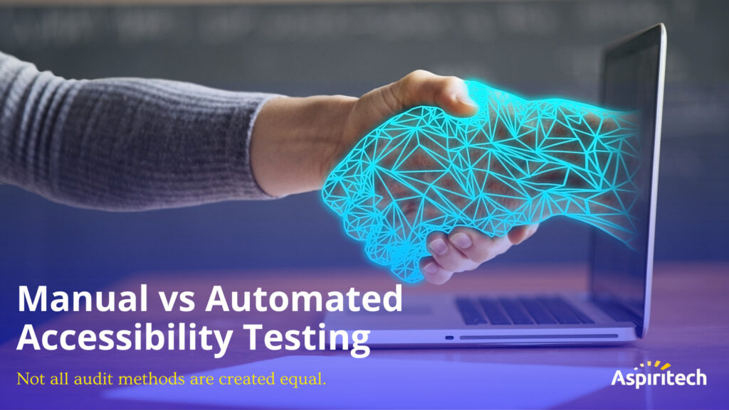 White male arm shakes hands with a digital hand extending from a laptop.